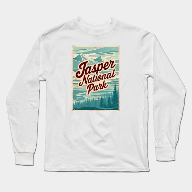 Retro Poster of Jasper National Park Long Sleeve T-Shirt by Perspektiva